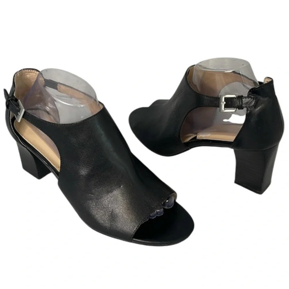 ADRIENNE VITTADINI Ricochet Open Toe Shoes Black Fine Leather Block Heel 9.5 - Picture 2 of 11